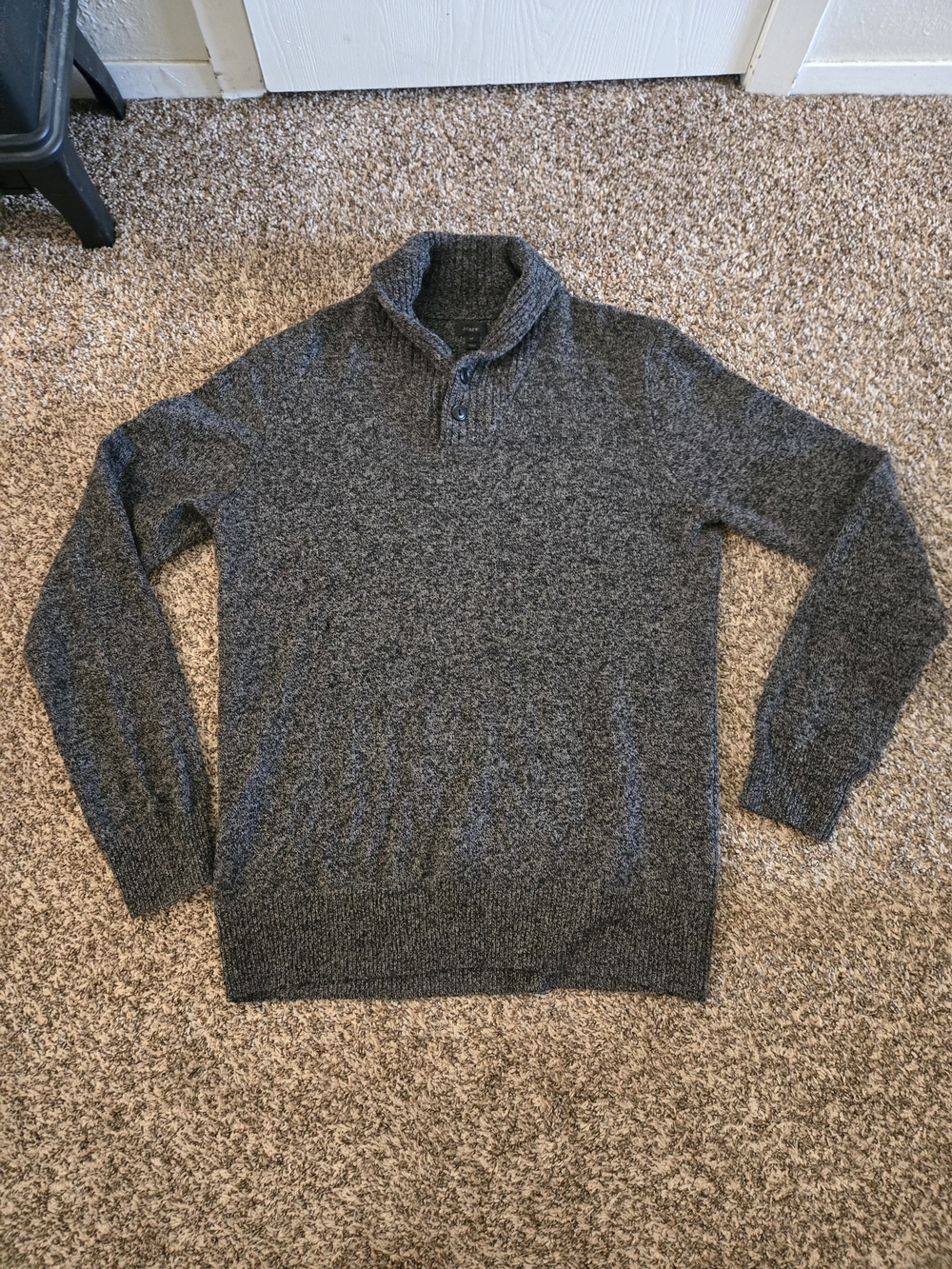 J. Crew Men's Shawl Collar V-Neck Sweater in Heather Charcoal